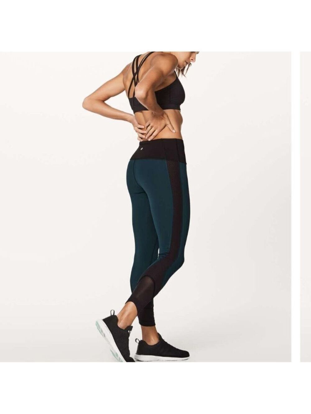 Lululemon Submarine Black Ready Set Go 7/8 Tight Mesh Cutout Size 6